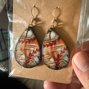 Elegant Teardrop Earrings with Red and Brown Accents